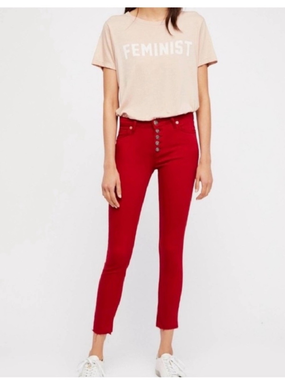 Free People Skinny Red Reagan
Jeans Raw Hem Button Fly
Rare size 29